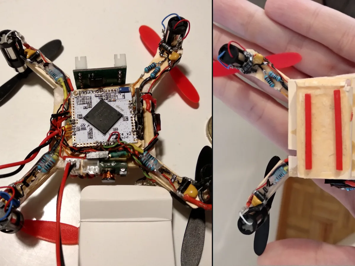 The Interceptor nanodrone seen from above and held in a hand